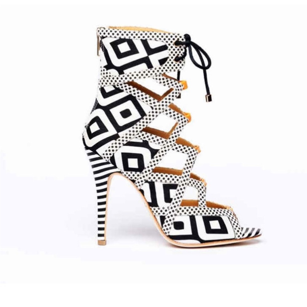 Alejandra G Wanda Black & White & Orange Stiletto Heel Sandals Pump 38